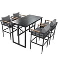 thumbnail image 5 of 5 Pcs Steel Outdoor Dining Set, Rectangular Metal Table with 4 Single Dining Chairs and Wood Armrest, 5 of 8