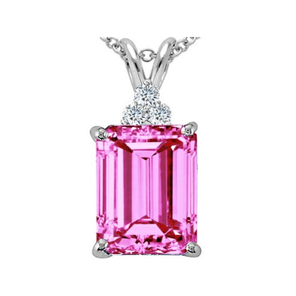 Tommaso Design� Emerald Cut 10x8mm Created Pink Sapphire Pendant Necklace