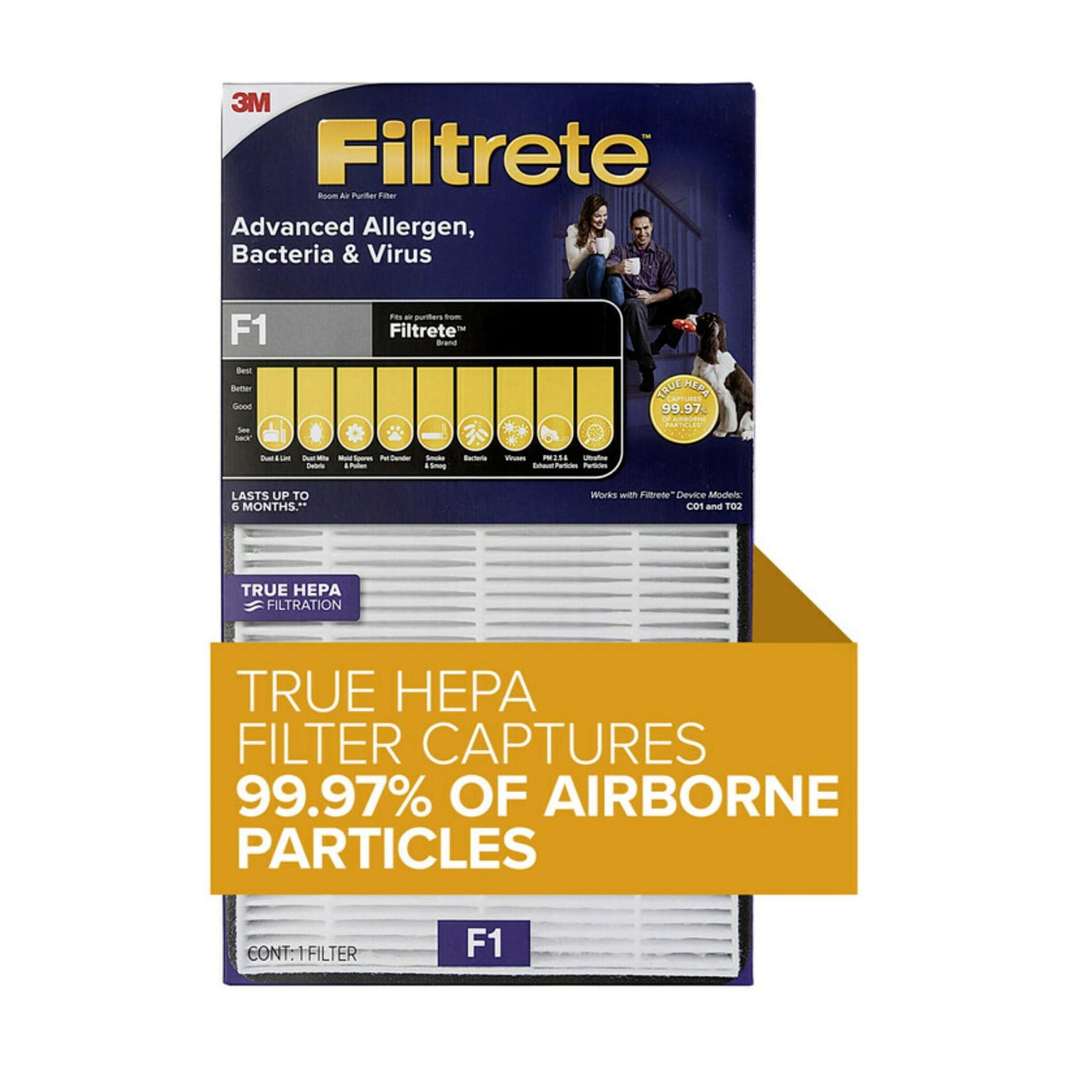 Filtrete Advanced Allergen Bacteria Virus True HEPA Room Air Purifier Filter F1