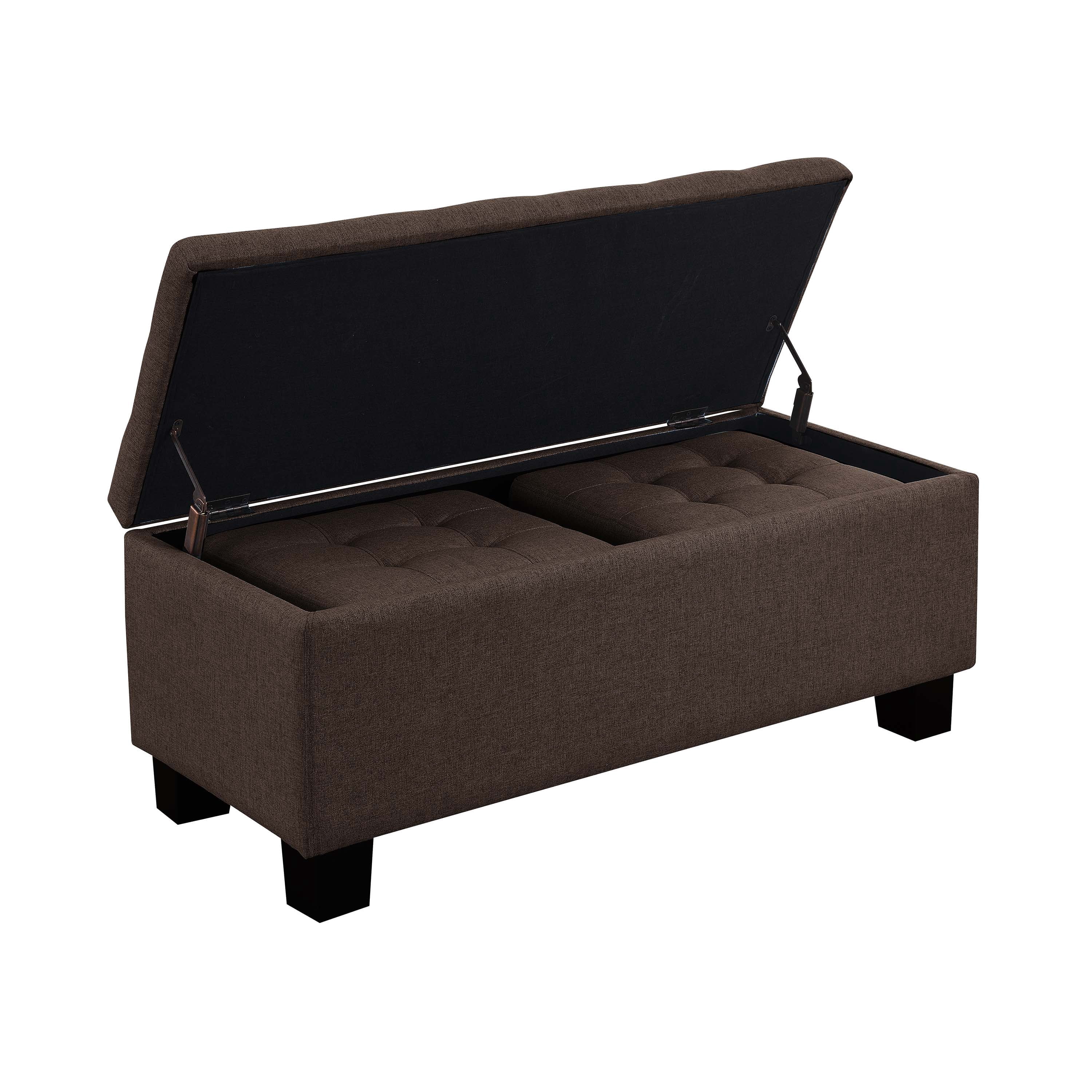 AC Pacific Tufted Upholstery Storage Bench with Matching Ottomans, Brown, 3pcs