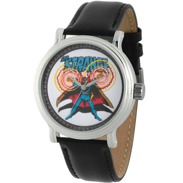Marvel Dr. Strange Men's Silver Alloy Vintage Watch, Black Leather