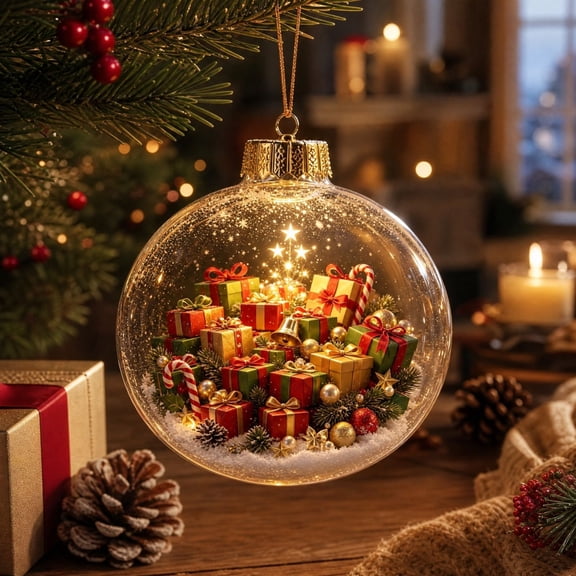 Glowing Christmas Story Ornament - Lighted Mini Holiday Scene with Warm LED Light, Festive Keepsake Gift for Home Christmas Party Decoration, 4"