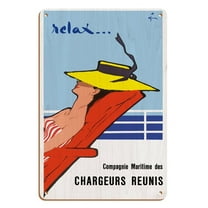 Relax... - Chargeurs Réunis Maritime Company - Vintage Ocean Liner Travel Poster by René Gruau c.1950s - 8 x 12 inch Vintage Wood Art Sign