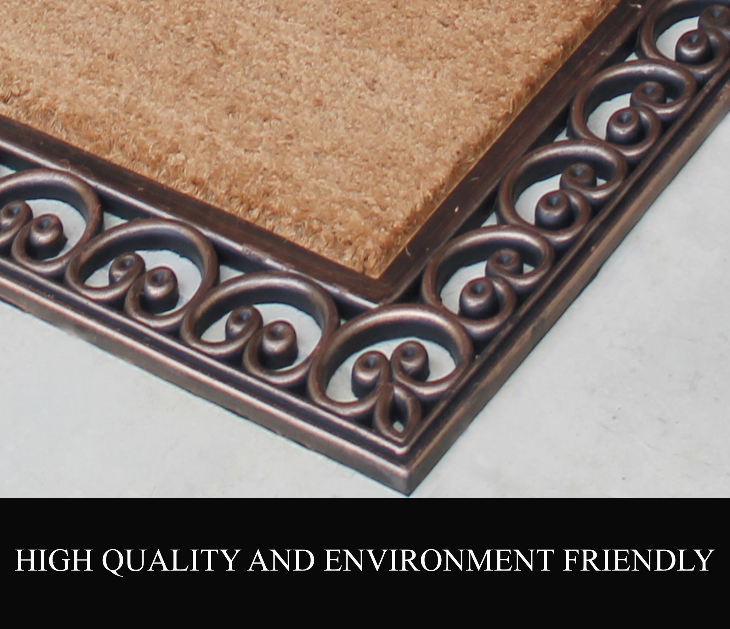 A1HC First Impression Natural Brown Rubber And Coir Classic Paisley Border Extra-large Double door Monogrammed Doormat - 30" x 48"