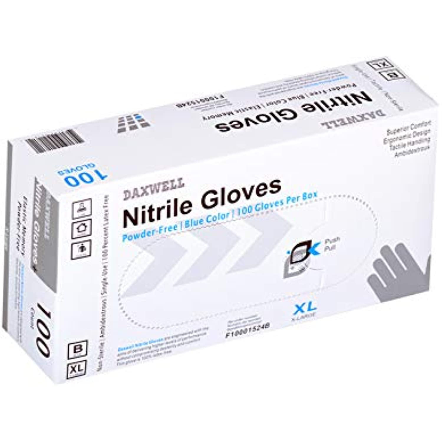 Daxwell Nitrile Gloves, Powder Free, Extra Large, Blue, F10001524b (Box ...