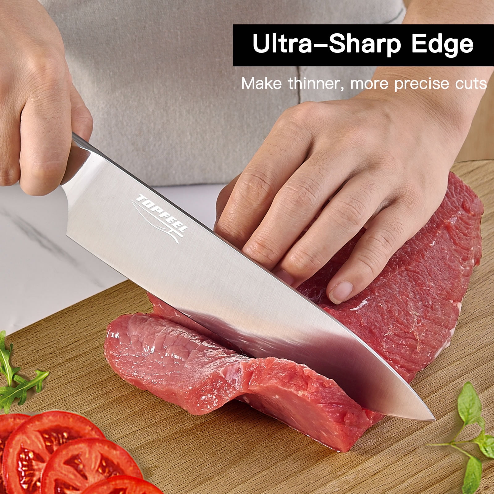 TOPFEEL Kitchen Knife Set, 3-piece Stainless Steel Chef Knife,Santoku Knife & Utility Knife with Gift Box for Home