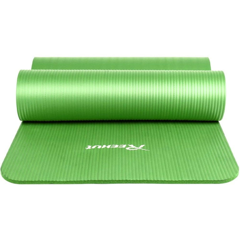 Reehut 1/2-Inch Extra Thick High Density NBR Exercise Yoga Mat for Pilates,  Fitness & Workout w/ Carrying Strap - Green 