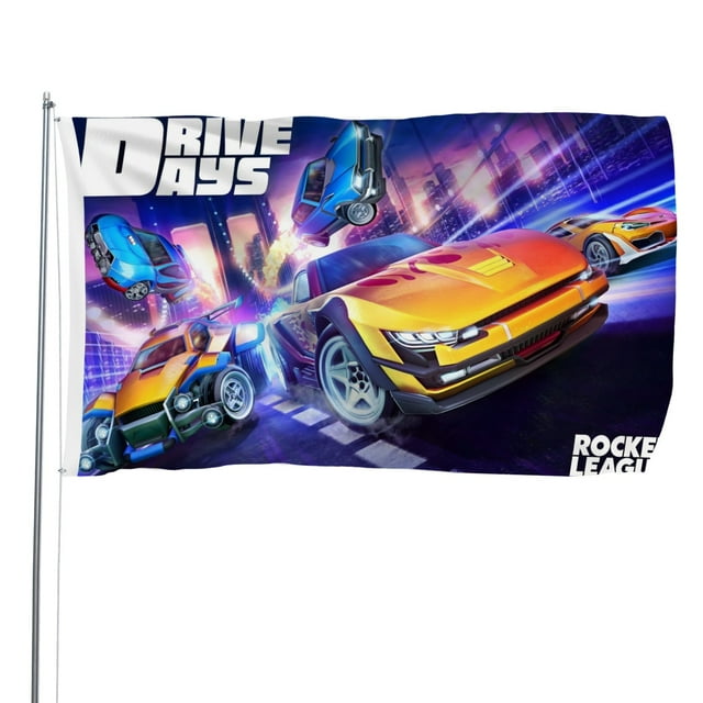 Rocket League Bandera impresa con temática, regalo perfecto para fanáticos, amigos y familiares, y adecuada para actividades al aire libre e interiores, decoraciones de fiesta. 90 cm × 150 cm.