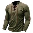thumbnail image 4 of JSGEK Men's Plain Vintage Retro T Shirt Fashion V Neck Pullover Long Sleeve Shirts Comfort Lightweight Basic Tees Trendy Classic Fit Casual Solid Color Male Army Green L, 4 of 7