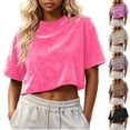 thumbnail image 2 of ShiShine Womens Oversized Short Sleeve Cropped T Shirt Retro Crew Neck Crop Top Casual Loose Fit Summer Basic Daily Outfit Tees, 2 of 5