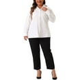 thumbnail image 2 of Agnes Orinda Women's Plus Size Button Down Shirts Cotton Stand Collar Long Sleeve Formal Solid Work Shirt Blouses Tops 2X White, 2 of 6