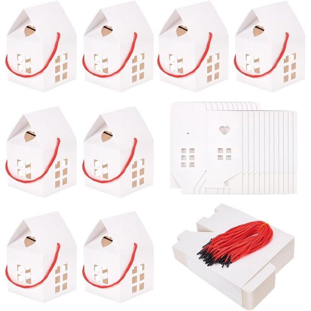 30 cajas de regalo con forma de casa, cajas de cartón blancas de 7,6 x 7,6 x 12,7 cm para dulces, ideales para bodas, baby showers y fiestas de cumpleaños.