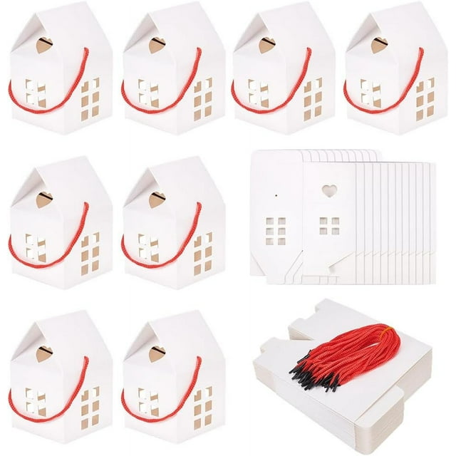 30 cajas de regalo con forma de casa, cajas de cartón blancas de 7,6 x 7,6 x 12,7 cm para dulces, ideales para bodas, baby showers y fiestas de cumpleaños.