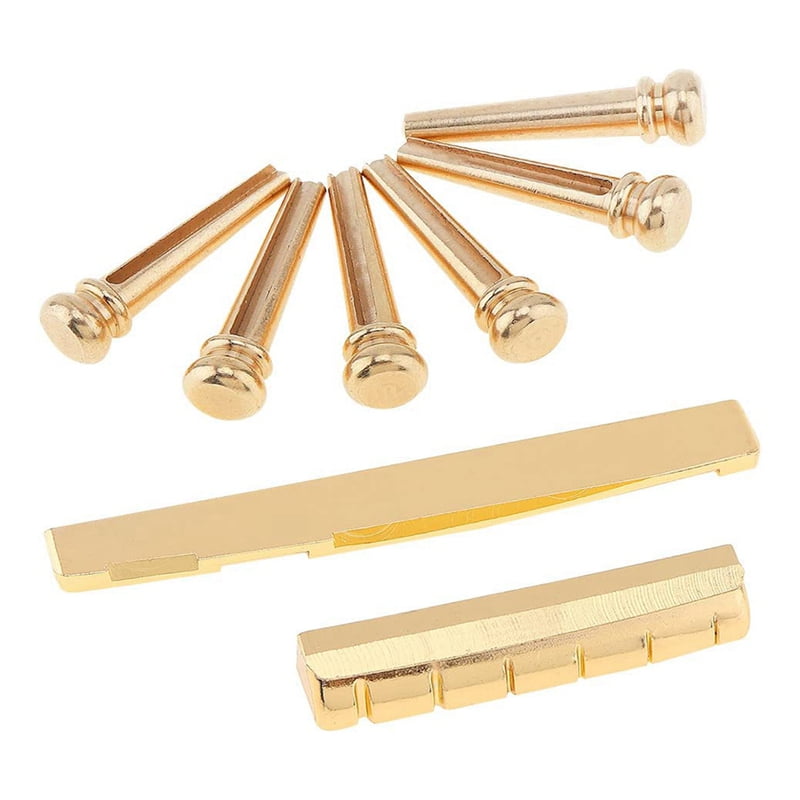 Golden Brass Guitar Bridge Pins with Guitar Bridge Saddle Nut Set for 6