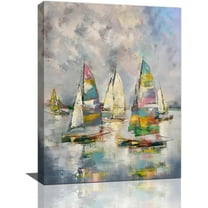 Sailboat Decor Wall Art for Living Room Boat Wall Decor Nautical Sailboat Canvas Painting Framed Artwork for Bedroom Bathroom 12''x16''