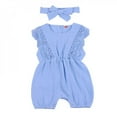 thumbnail image 1 of Baozhu Summer Baby Girl Rompers Baby Solid Lace Design Clothes Linen Ruffles Toddler Flare Sleeve Jumpsuit Headband One-Pieces, 1 of 5