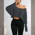 thumbnail image 5 of Womens Off Shoulder Long Sleeve Crop Tops Sexy Boat Neck Loose Casual T Shirt Dark Gray S, 5 of 5