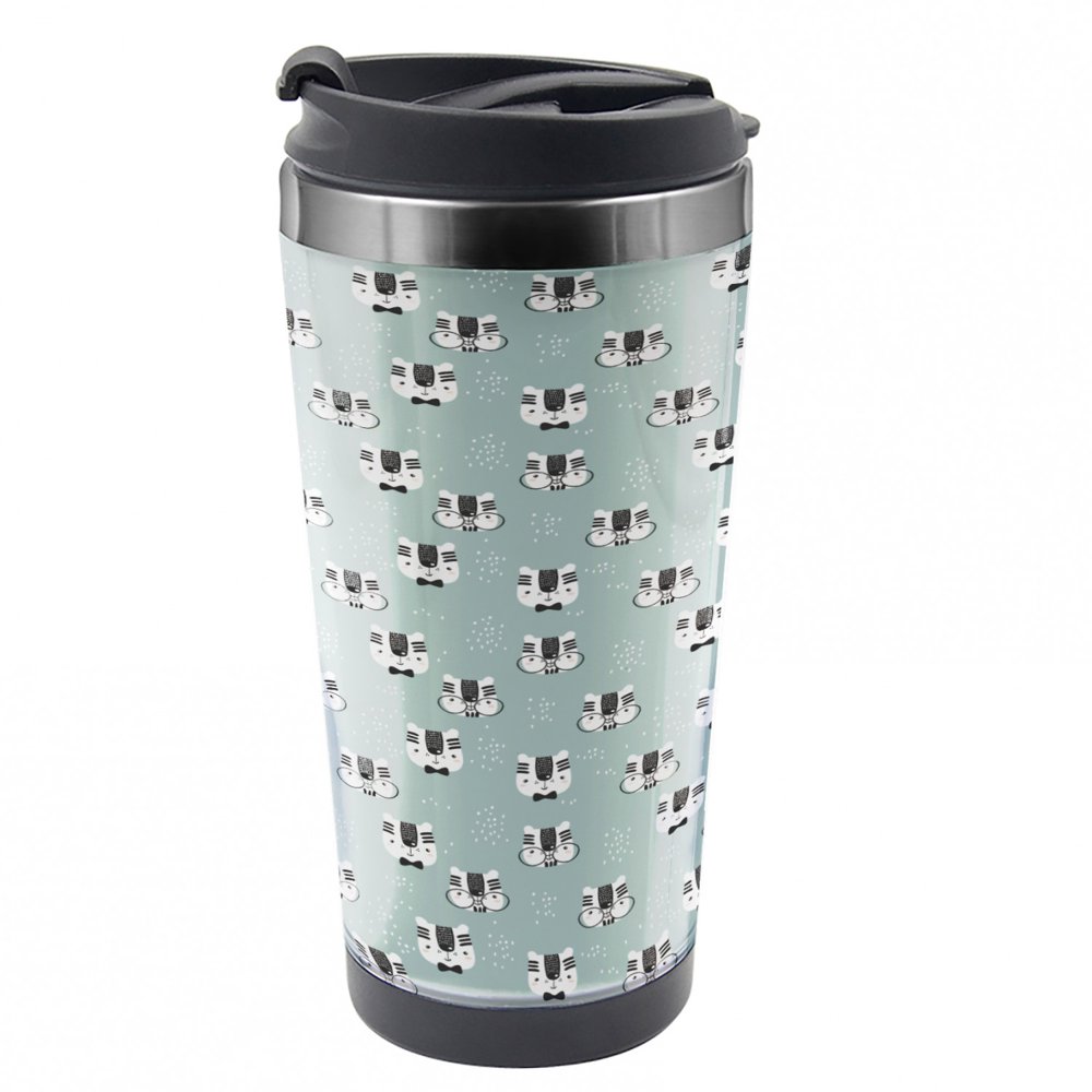 Cat Travel Mug, Kittens with Giant Glasses, Steel Thermal Cup, 16 oz