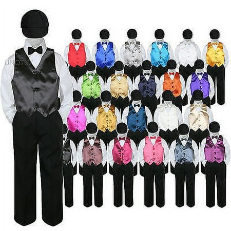 

23 Color 5 pc Set Vest Bow Tie Boy Baby Toddler Formal Suit Black Hat Pants S-7