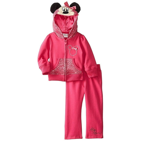 Disney Little Girls' Minnie Mouse 2 Piece French Terry Hoodie Set, Charm Peony 2T
