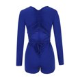 thumbnail image 5 of Elainilye Fashion Bodysuits for Women Round Neck Lacing Solid Color Long-Sleeved Shorts Backless Fallow Jumpsuit,Blue, 5 of 8