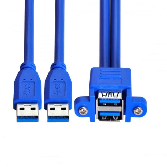Chenyang CY Combo Dual USB 3.0 Male to Stackable Female Extension Cable 50cm with Screw Panel Mount Holes Cable