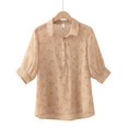 thumbnail image 1 of Fiudx Ofertas y Liquidaciones Camisas Sueltas con Estampado de Talla Grande de Verano para Mujer, Blusas Plegables con Botones, Blusas de Manga Corta con Cuello Vuelto, 1 of 7