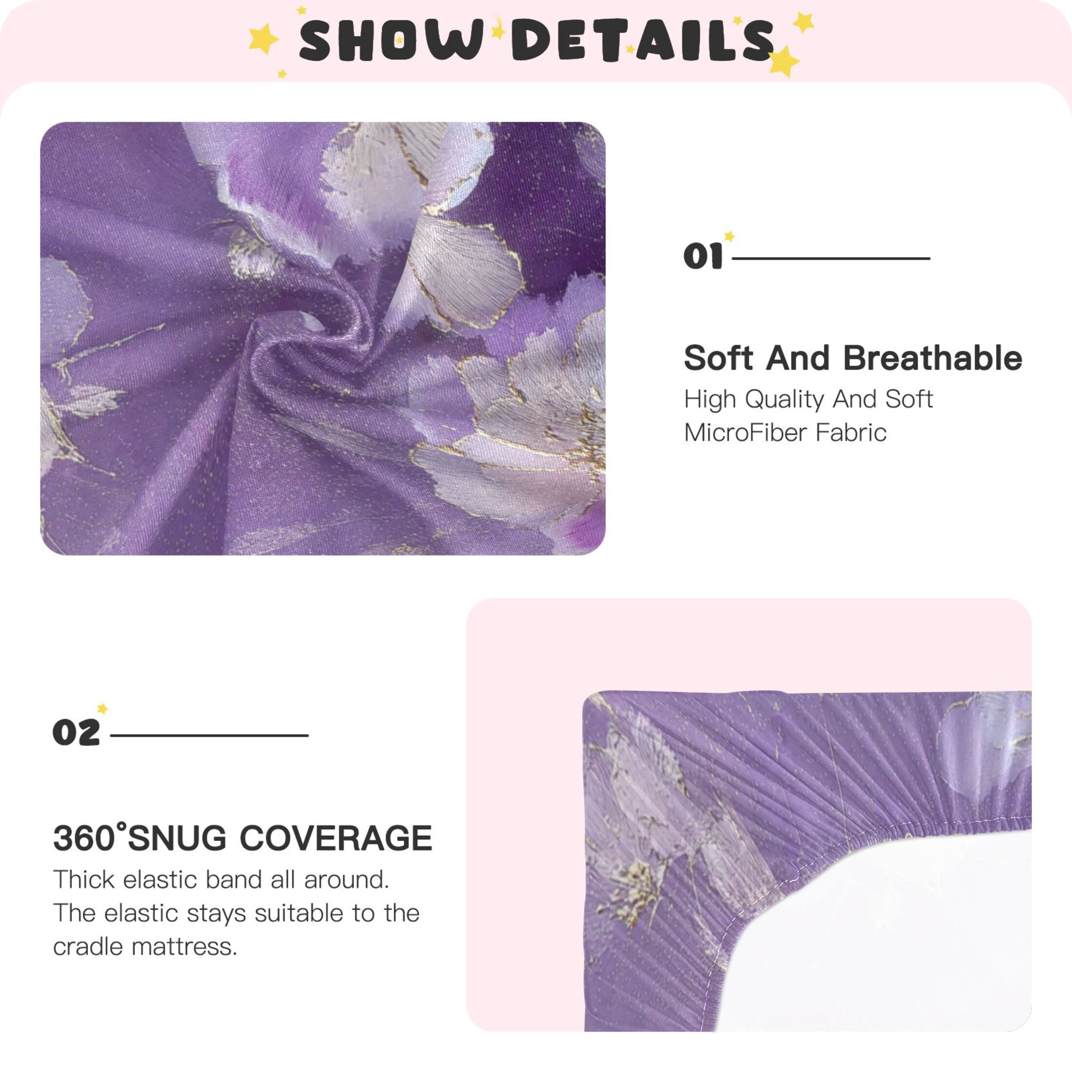 Baby Essentials 52”x 28”- Standard Cotton-like Modal Elastic- Purple Flower Pattern Design Crib Sheets for Newborns and Toddlers