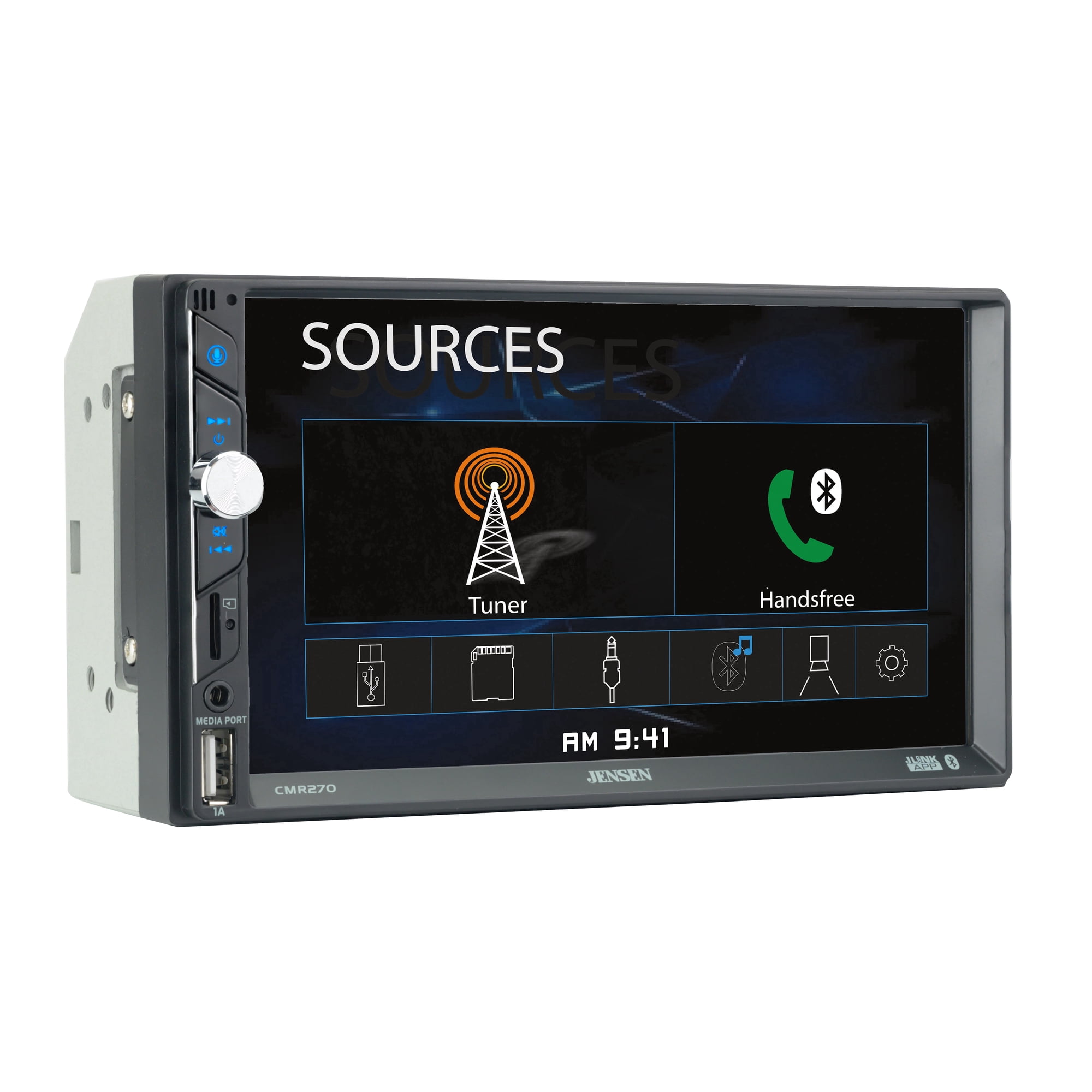 Jensen CMR270 7" Touch Screen Double DIN Car Stereo, Bluetooth, USB, Backup Camera Input