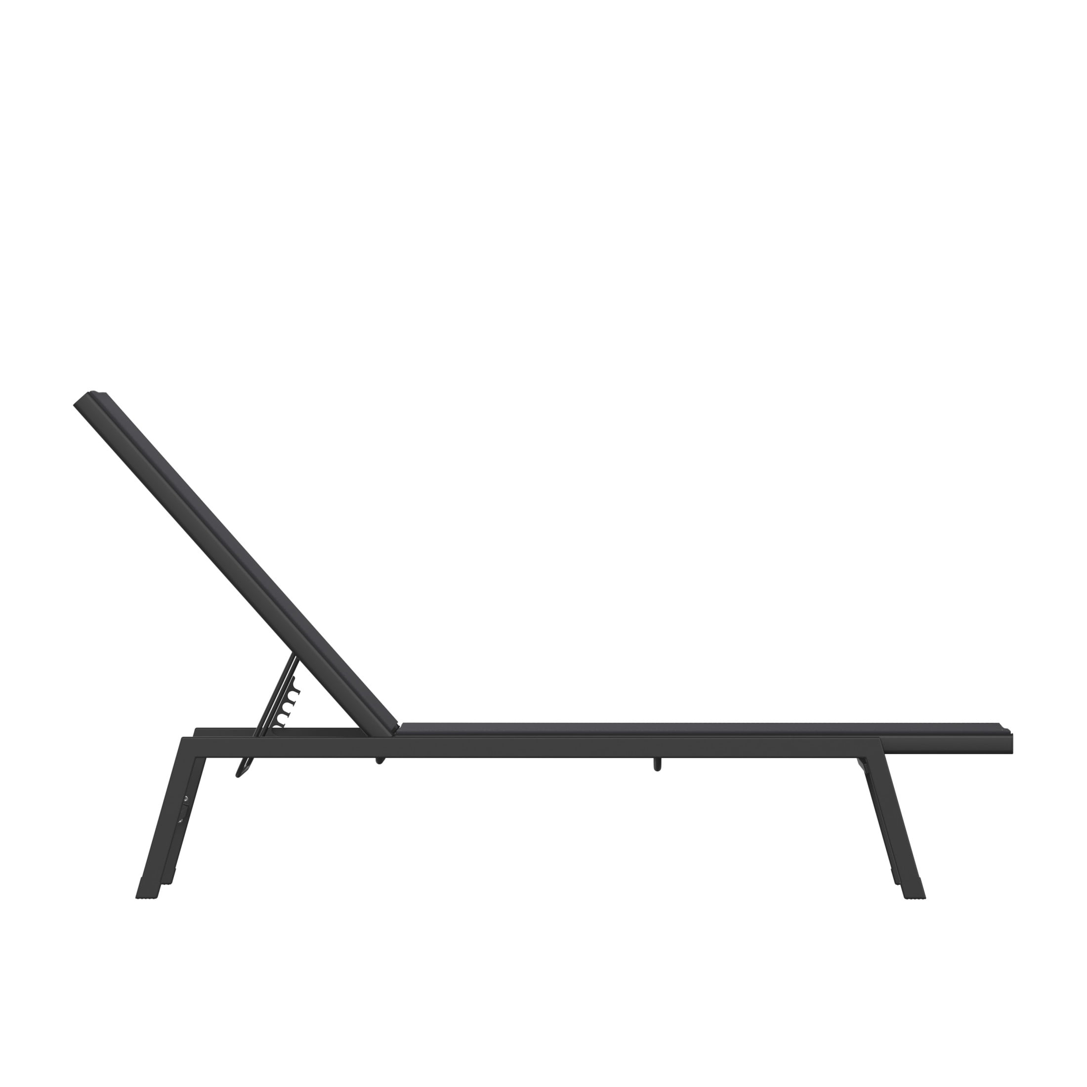 Flash Furniture Brazos Set of 2 Adjustable Chaise Lounge Chairs, Outdoor Five-Position Recliners, All Weather, Black/Black