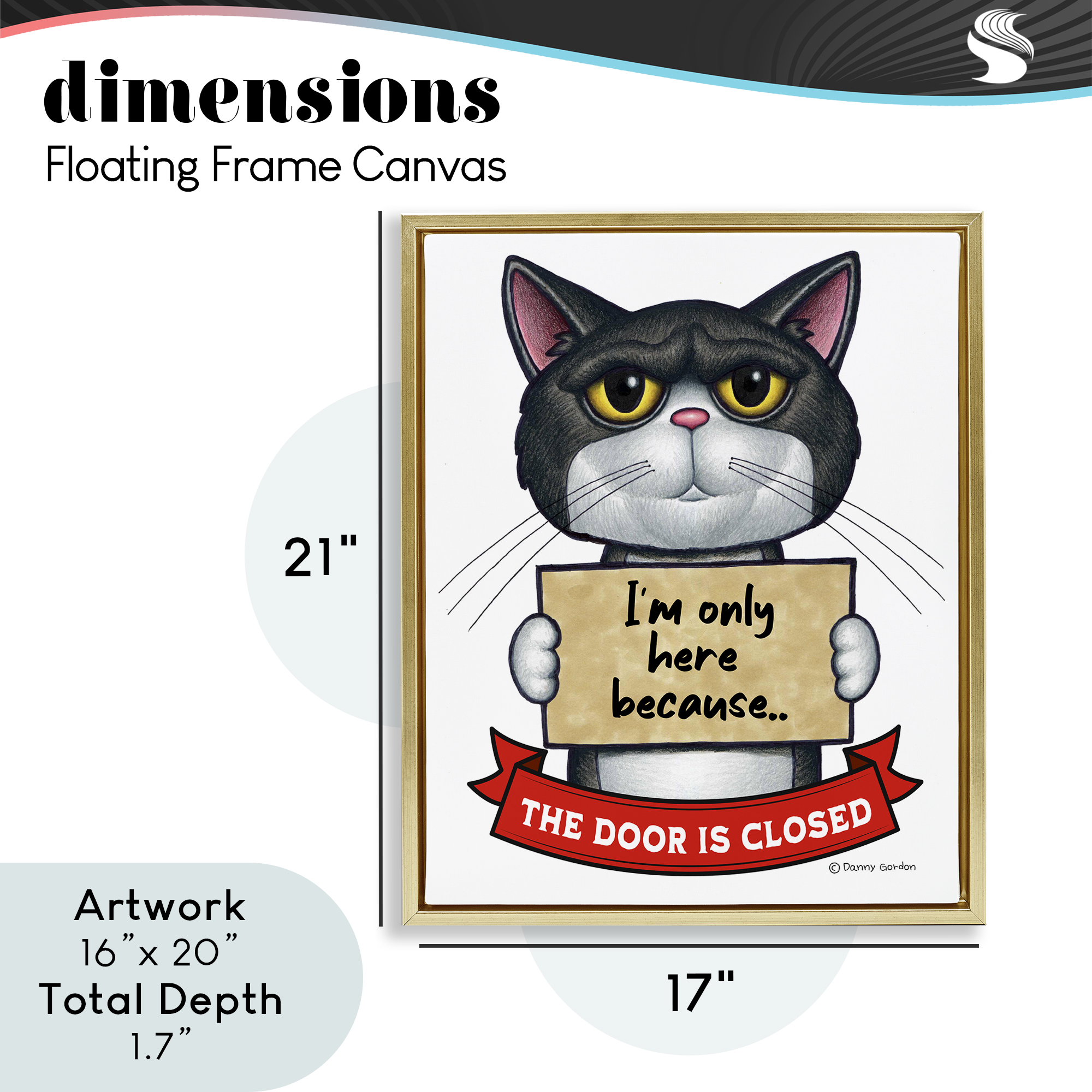 Here Because Door Is Closed Gold Framed Floater Canvas Wall Art, design by Danny Gordon Art