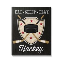 Stupell Indtries Eat Sleep Play Hockey Phrase Crossed Sticks Puck,24 x 30,Design by Jennifer Pugh