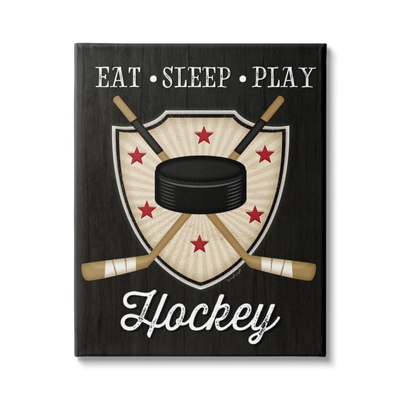 Stupell Indtries Eat Sleep Play Hockey Phrase Crossed Sticks Puck,24 x 30,Design by Jennifer Pugh