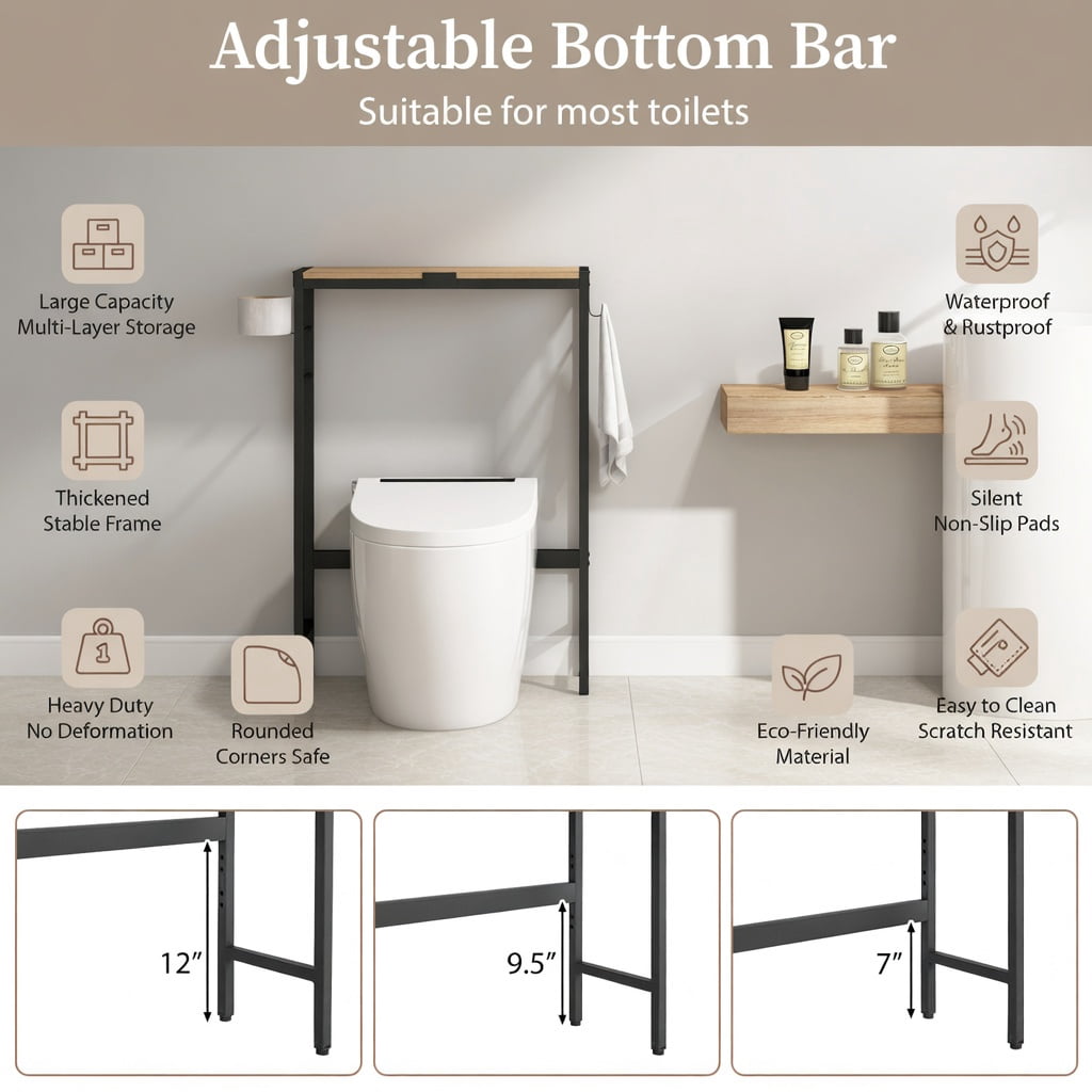 Hommoo Over the Toilet Storage Cabinet with 2 Doors & Adjustable Shelf Woodgrain Finish, Space-Saving Bathroom Organizer for Toilets, Natural