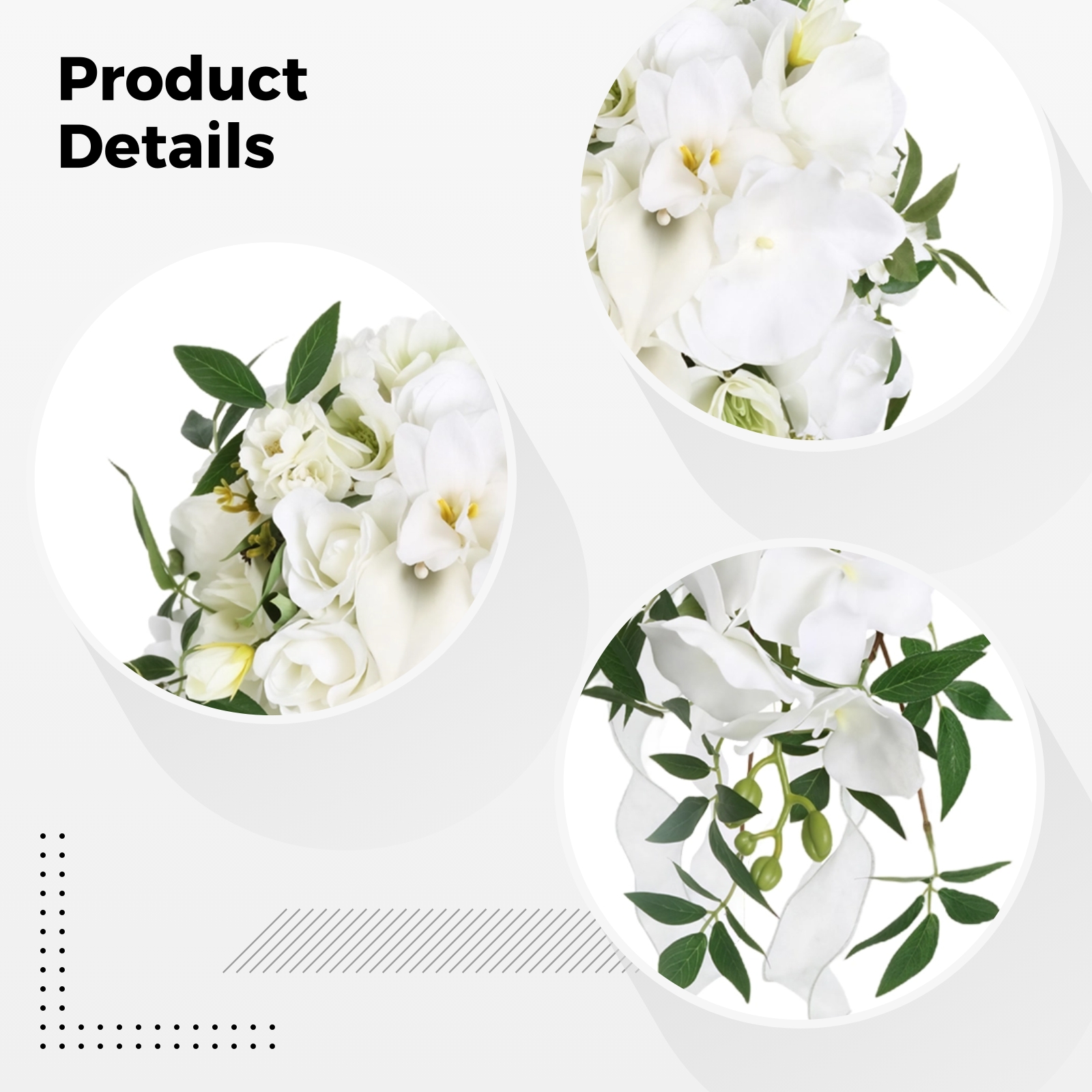 Bridal Bouquet, Silk Flower Bouquets for Wedding, White Wedding Bouquets for Bride, Cascading Design, Simulation Wedding Bouquet with Green Leaf Accents