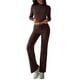 thumbnail image 2 of Conjuntos de 2 Piezas para Mujer, Larga, Cuello Redondo, Pantalones Acampanados de Cintura Alta, Conjuntos de Chándal, Ropa de Calle. Marrón L, 2 of 9