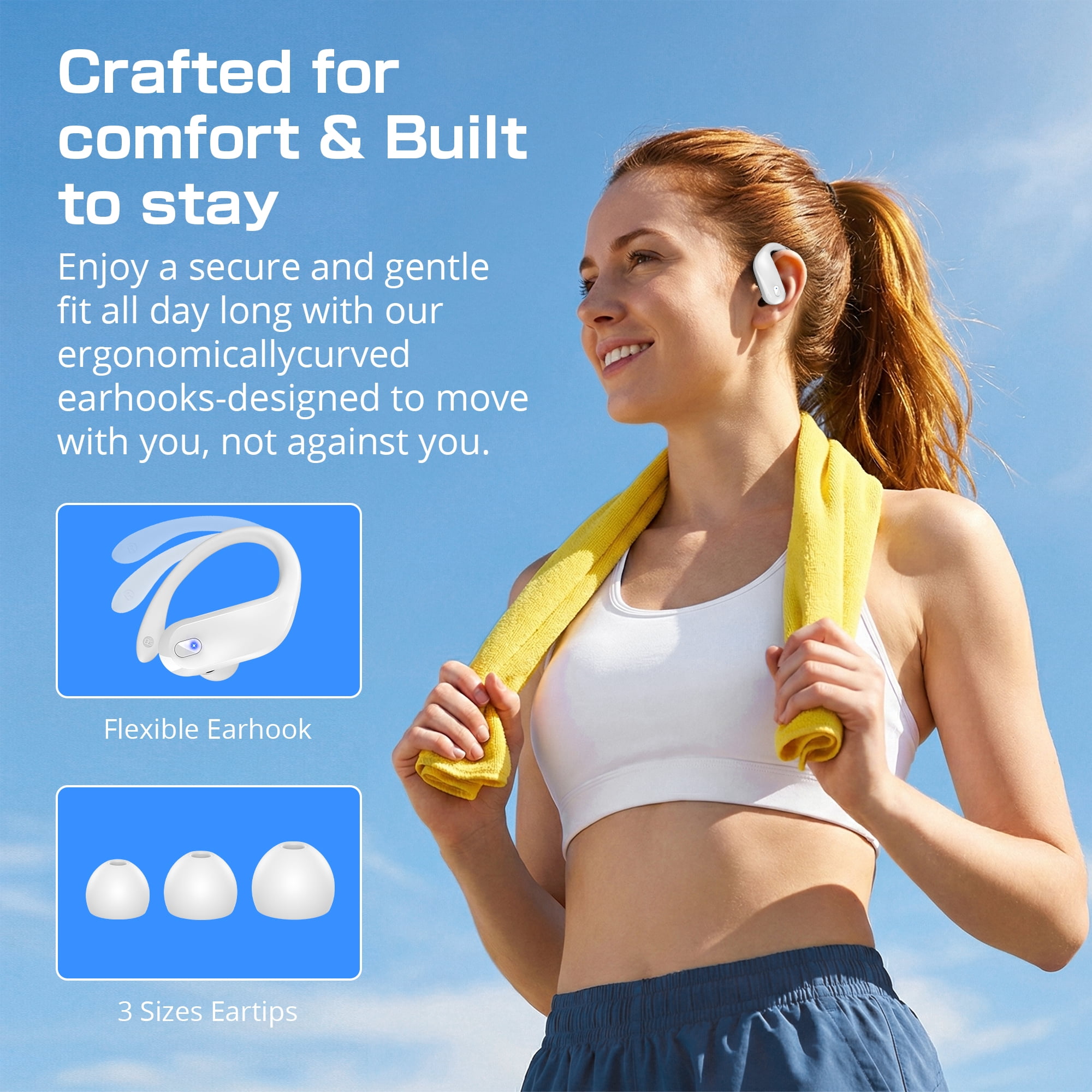 Wireless Earbuds Bluetooth 5.4 Headphones Sport, IPX7 Waterproof Earphones with Earhooks, 80H Playtime, Fast Charging Case, Noise Cancelling Mic, Lightweight Bluetooth Earbuds for Running Gym