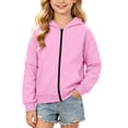 thumbnail image 2 of DJDLJWCJ Girls Zip Up Hoodie Solid Color Stretch Soft Hoodies Winter Warm Sweatshirts Pink Size 140, 2 of 9