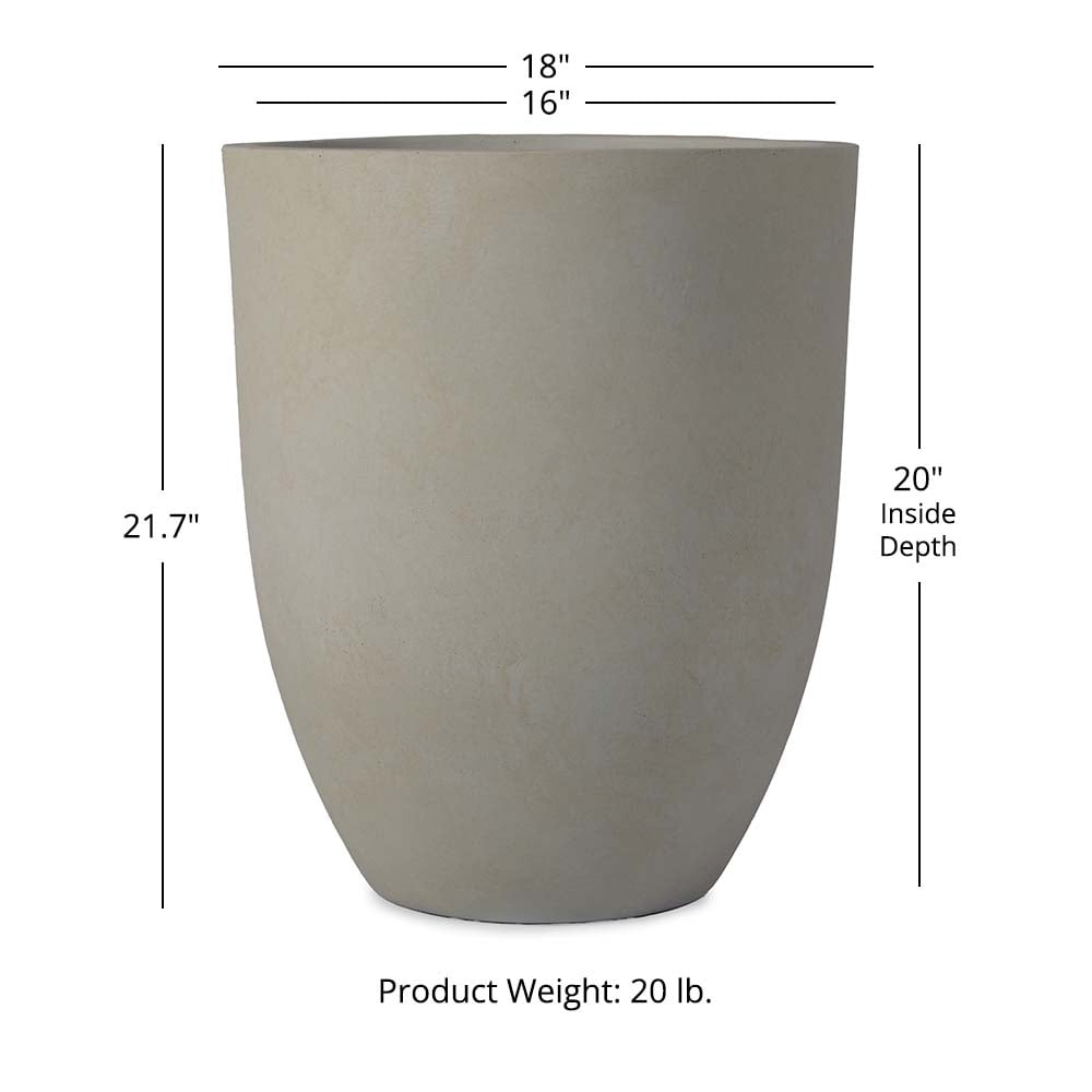 Ash & Ember 18" Laurel Satin Ivory Planter, Lightweight Fiberstone Composite with Weather-Resistant Finish
