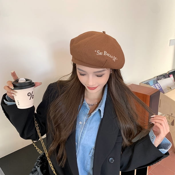 Boinas Mujer Vintage A Cuadros: Sombrero Octogonal De Lana Cálida Para Artista O Invierno