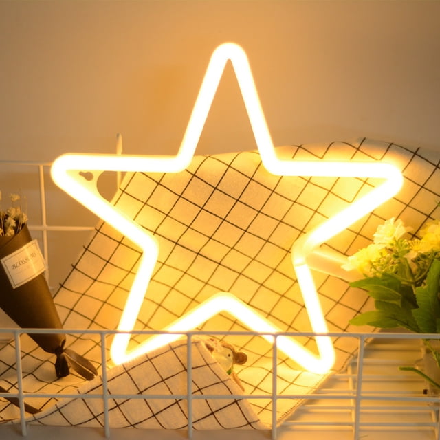 1 pieza de luz de neón LED en forma de estrella, letrero de neón, luz nocturna de pared, USB o funciona con pilas, regalo de Navidad, estudios, fiestas, bares, Navidad, habitaciones para niños, salas TUNC Sencillez
