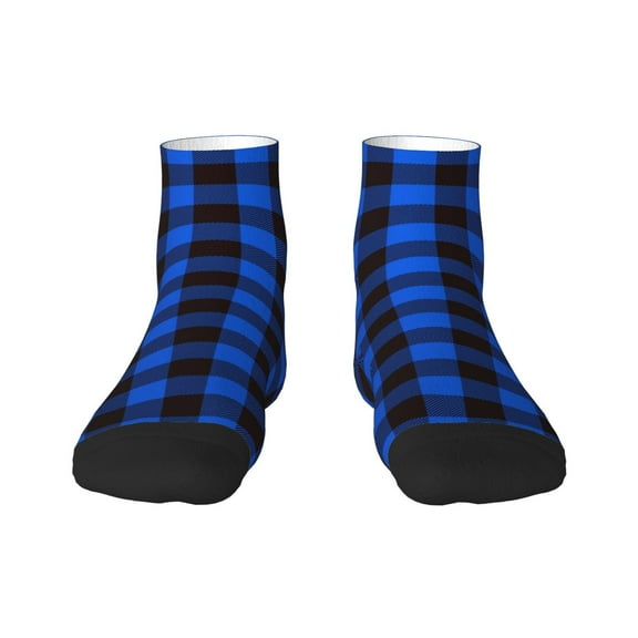 Fuzoiu Buffalo Plaid Blue Black Print Adult Socks, Crew Moisture-wicking Socks, Unisex Cushion Crew Socks,Casual Sports Ankle Socks