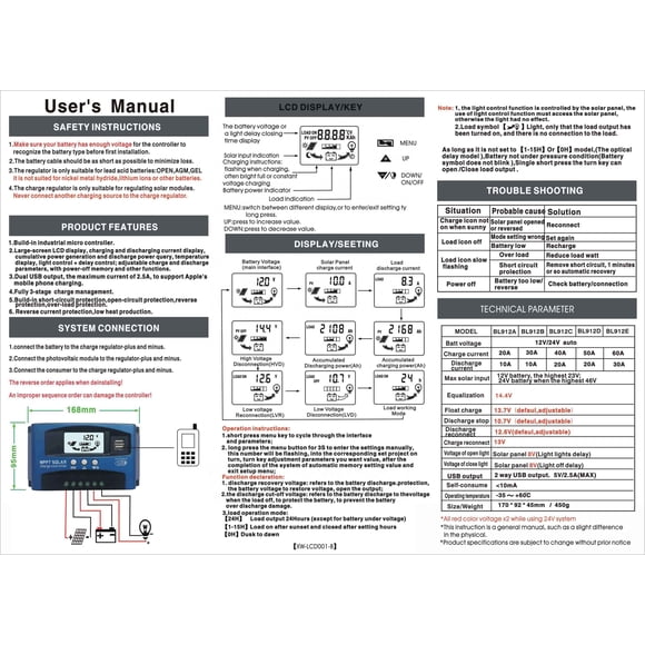 30A MPPT Solar Charge Controller Dual USB LCD Display Auto Solar Cell Panel Charger Regulator