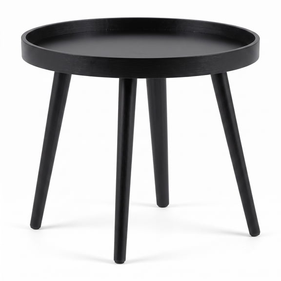 Furnibear Mid Century Modern Round Side Table, Small Sofa End Coffee Table with Bamboo Legs & Wooden Tray Top for Living Room Bedroom Small Spaces, Nightstand, Black