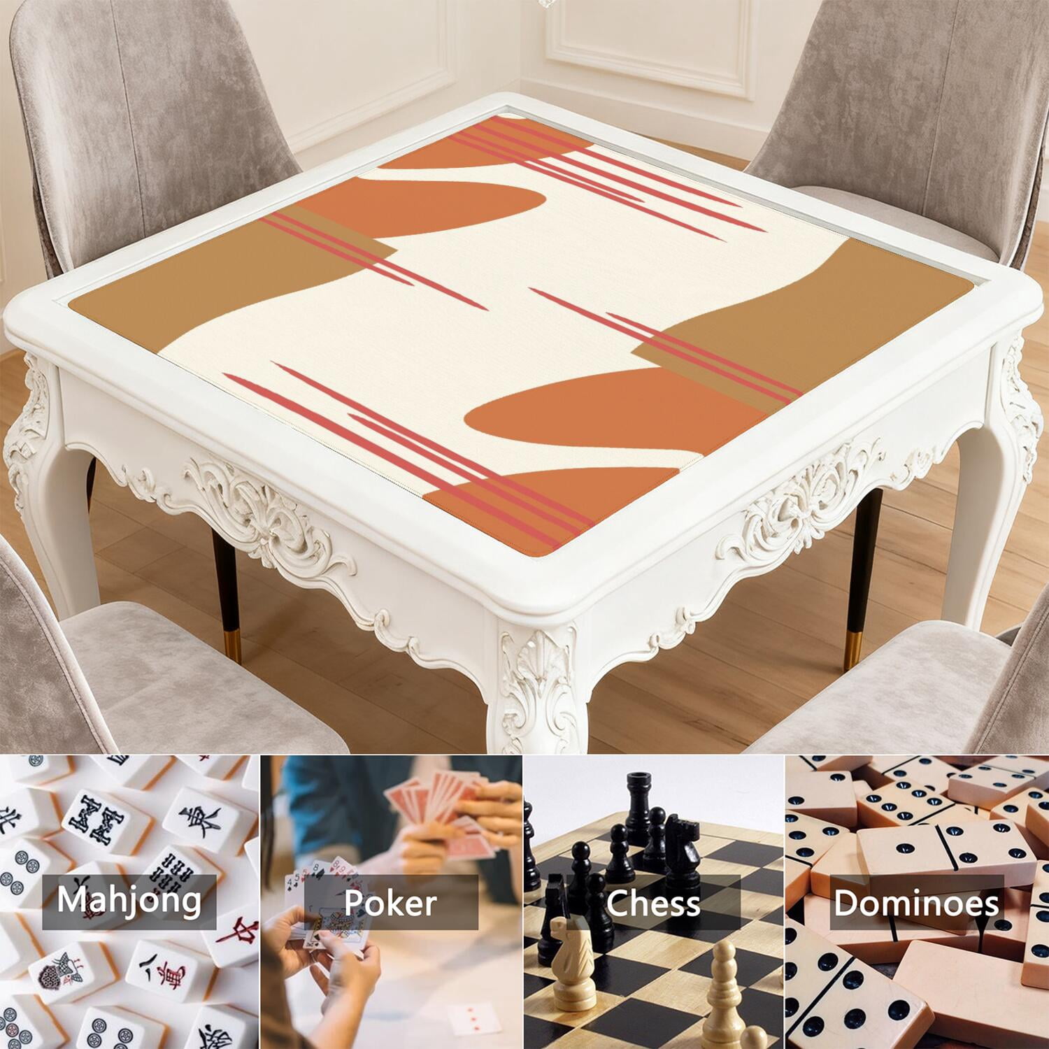 Boho Print Large Rubber Mahjong Mat 31.5 Inch Square Game Table Pad with Non-Slip Backing and Quiet Design for Playing Tiles Cards and Family Entertainment
