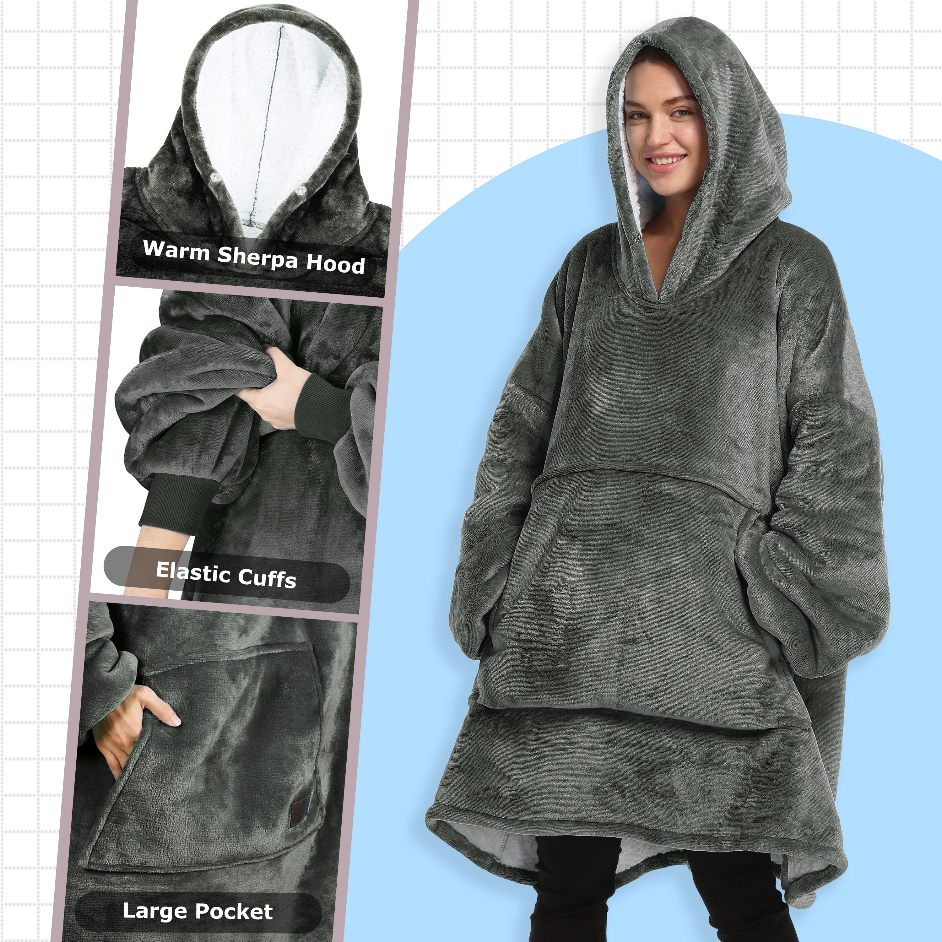 Catalonia Oversized Wearable Blanket Hoodie Sweatshirt, Comfortable Sherpa Lounging Pullover for Adults Men Women Teenagers Wife Girlfriend Gift