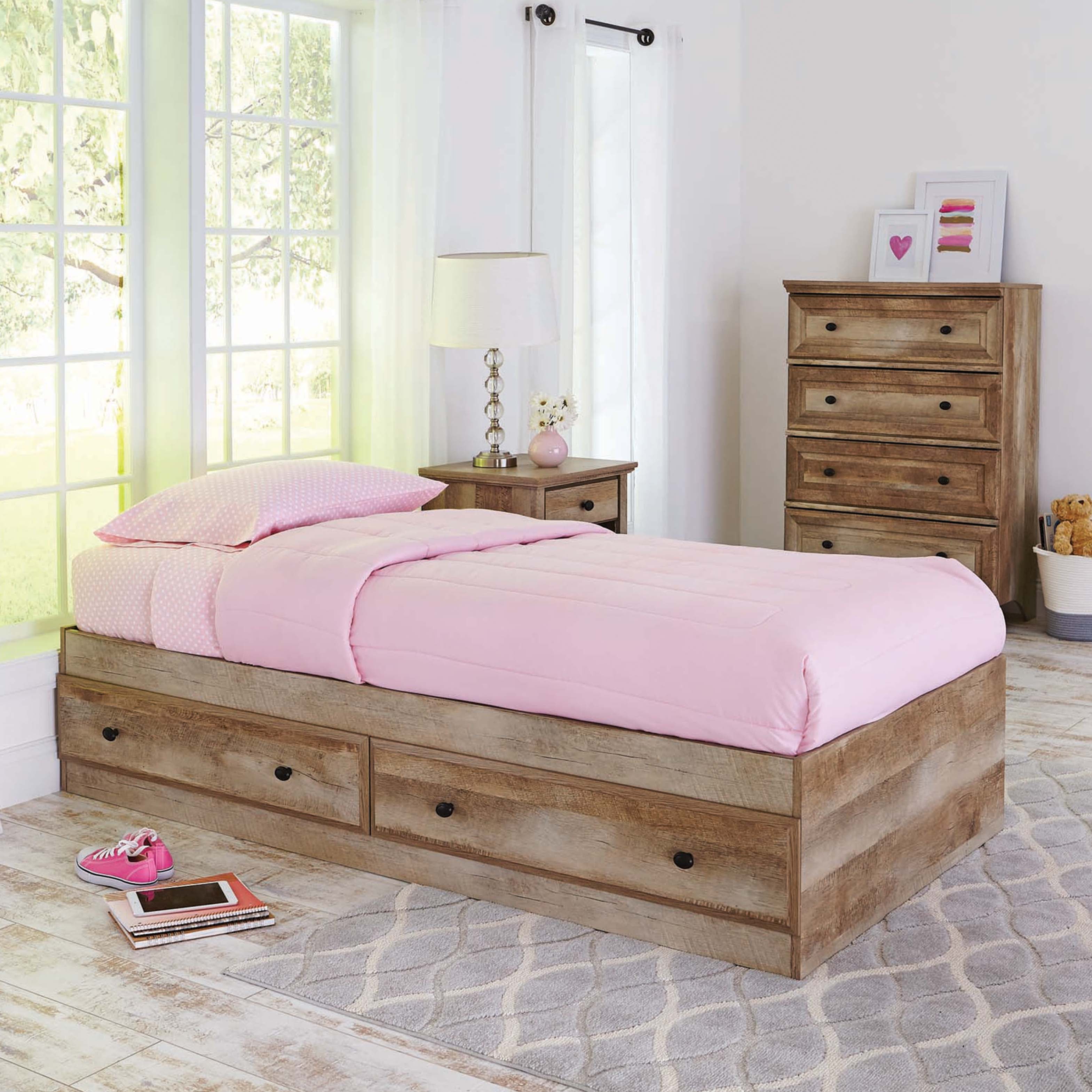 twin bed with dresser underneath