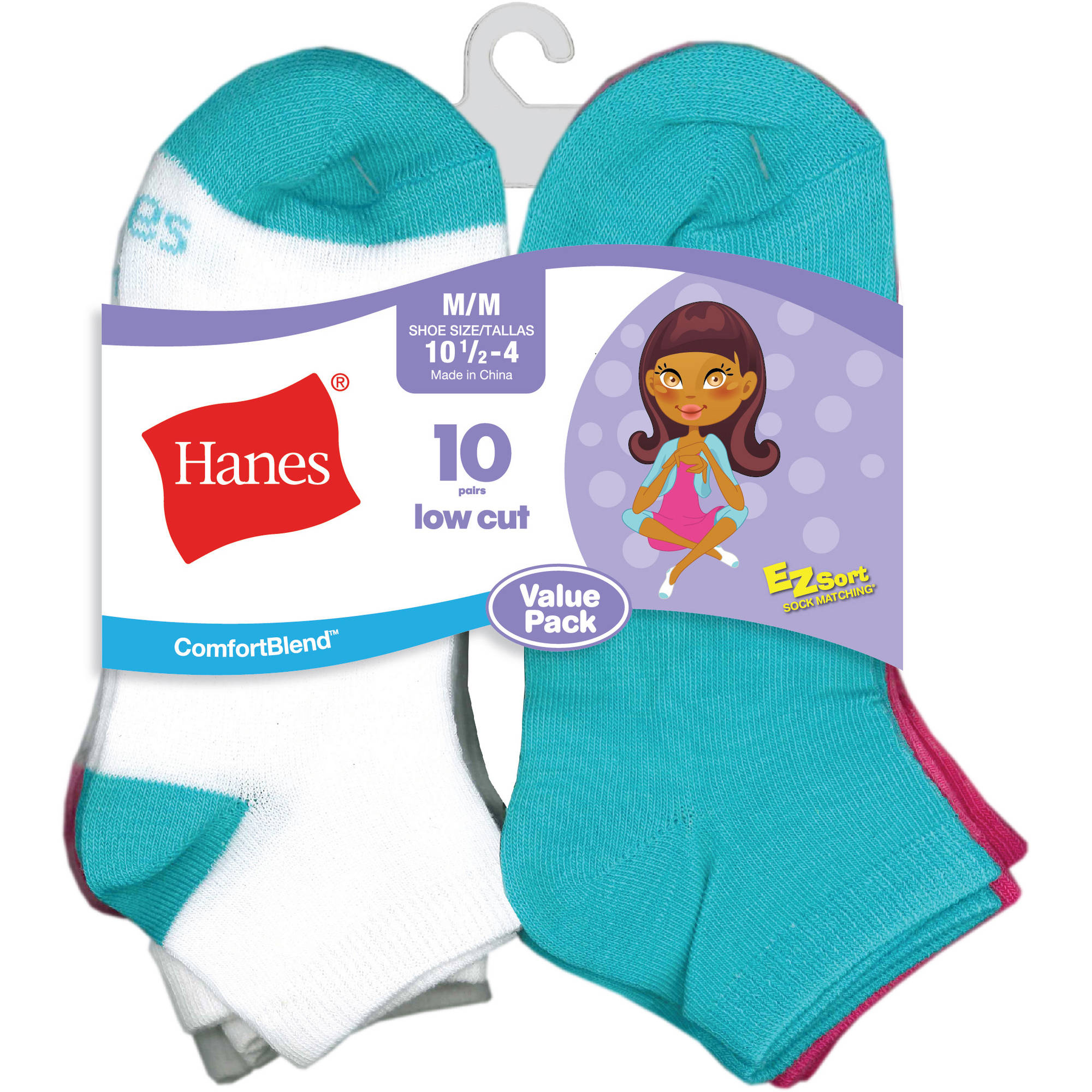 Hanes Girls Socks, 10 Pack Low Cut, Sizes S - L - image 4 of 4