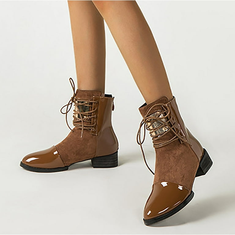 KEUSN Women Heel Ankle Boots Short Boots Fashion Leather Boots Casual Shoes Side Zipper Booties