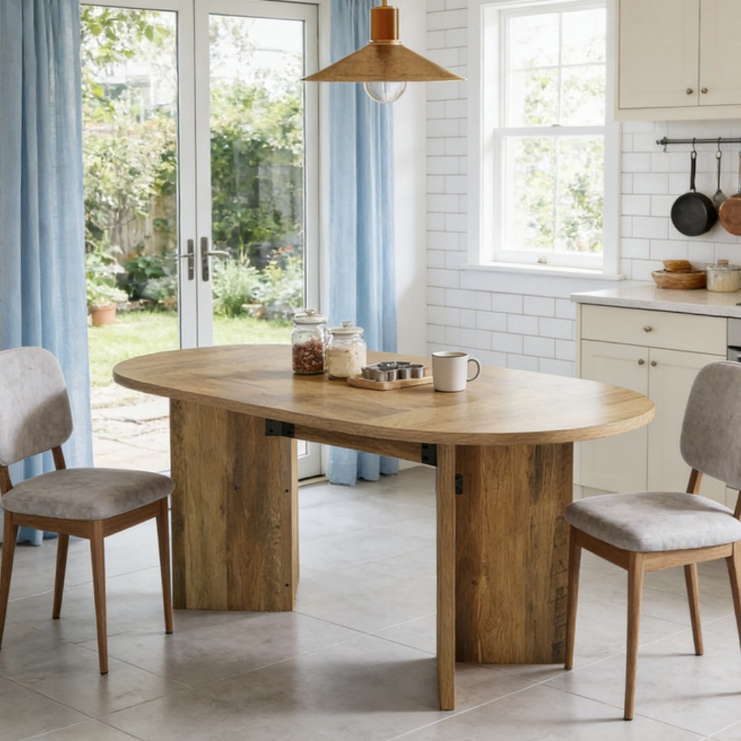 Farmhouse Oval Dining Table, 63 in Long, Seats 4-6, Brown